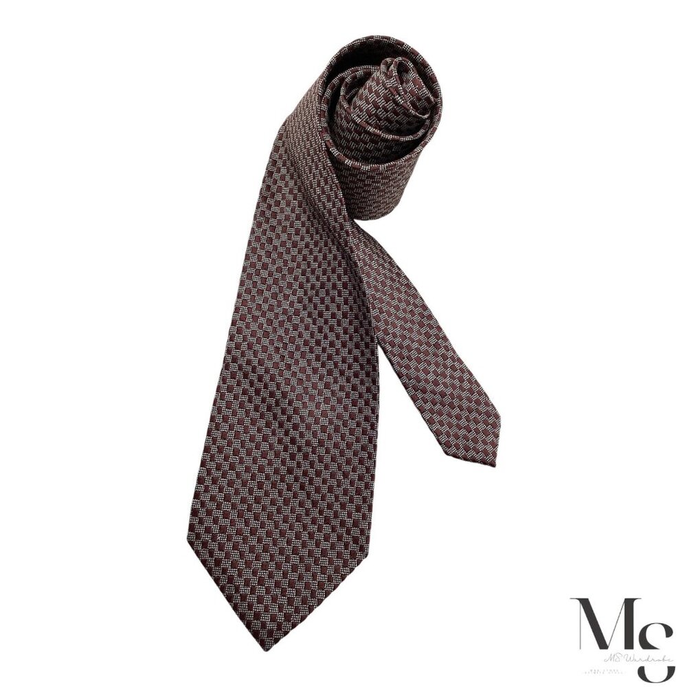 CHARVET PLACE VENDÔME Burgundy Geometric Silk Tie Made In France 58" x 3.75" EX